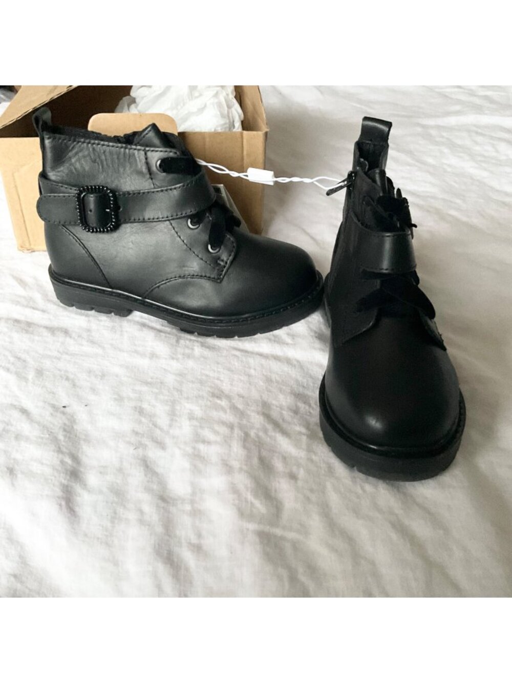 NWT ZARA kid boy girl black buckle leather boots toddler 9.5